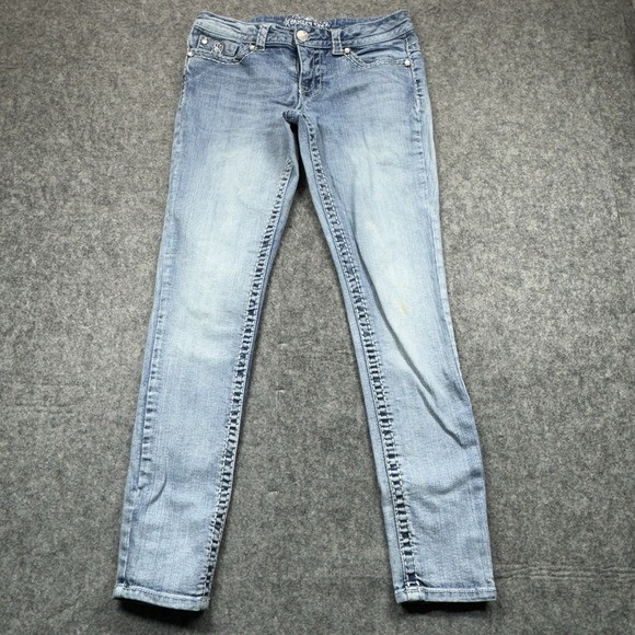 Paisley Sky Jeans Women's Size 4 Acid Wash Mid Rise Skinny Leg Denim Embellished - Picture 2 of 11